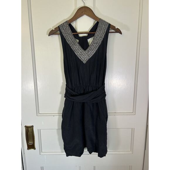 Theory Black Silk Mini Dress Womens Size 4 Embellished Neckline Party Cocktail - Picture 1 of 12